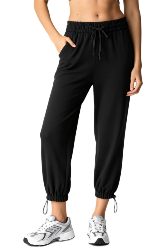 Black Loose Fit Yoga Sweatpants with Drawstring