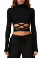 Black Turtleneck Long Sleeve Cross Strapped Yoga Top