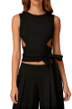 Black Sleeveless Side Cutout Tie Waist Yoga Top