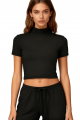 Black Turtleneck Short Sleeve Cropped Yoga Top