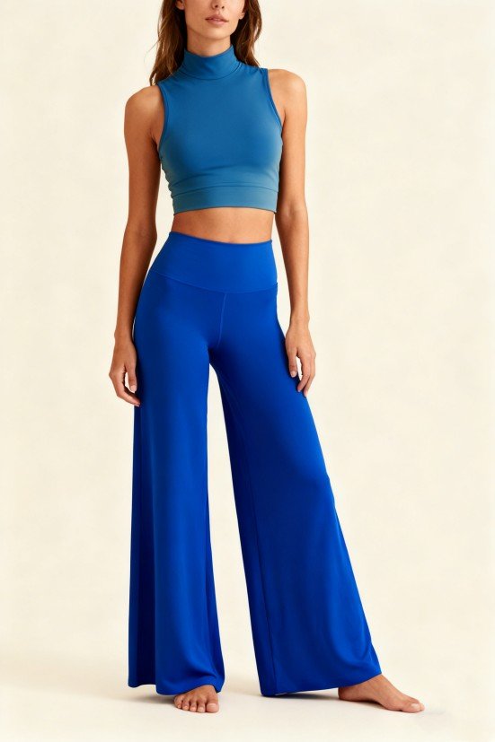 Women's Royal Blue Wide-Leg Yoga Pants – High-Waisted Loungewear & Workout Bottoms