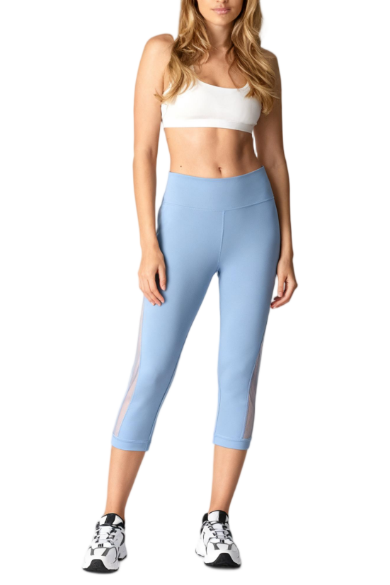 Light Blue Capri Yoga Leggings with Mesh Panels