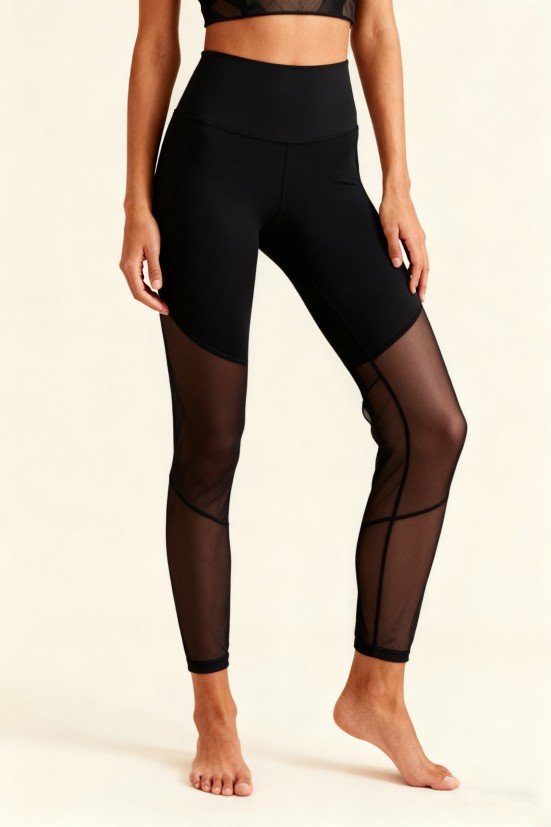 Women's Black Mesh-Panel Yoga Leggings – Breathable Gym & Yoga Workout Bottoms